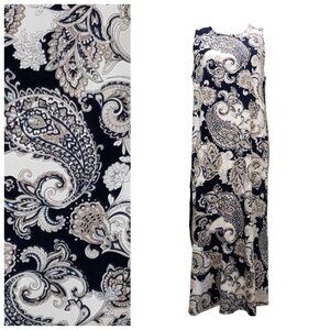 J. Jill Wearever Collection Paisley Maxi Dress Blue Beige Sleeveless L Petite